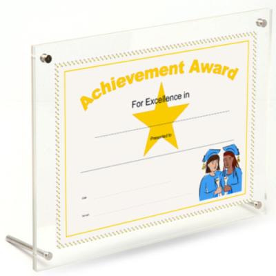 China Clear Plexiglass Award Frame 8.5x11 Certificate Frameless Acrylic Desktop Acrylic Frame for sale