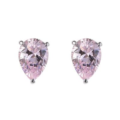 China Vintage Fine Jewelry Wholesale 925 Sterling Silver Pink Single Pear Cut Zircon 5A Rhodium Plated Stud Earrings For Women Girls Gift for sale