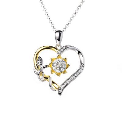 China Fine Jewelry Genuine Environmental Friendly 925 Sterling Silver Heart Cirrus Pendant 18K Gold Plated Moissanite Diamond Necklace For Women Female for sale