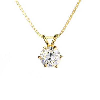 China Fine Jewelry Environmentally Friendly Gold Vermeil 925 Sterling Silver Women Round Brilliant Moissanite Diamond Classic Solitaire Pendant Necklace for sale