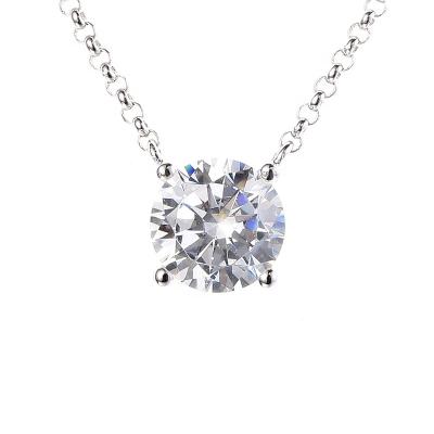 China Fine Jewelry Environmental Friendly Rhodium Plated 925 Sterling Silver Shiny Round Moissanite Diamond Simple Solitaire Pendant Necklace Women for sale