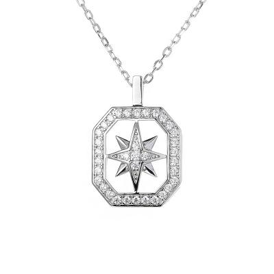 China Fashionable Environmental Friendly Fine Jewelry Diamond Starburst North Star Rhodium Plated 925 Sterling Silver Moissanite Pendant Necklace Women Couple for sale