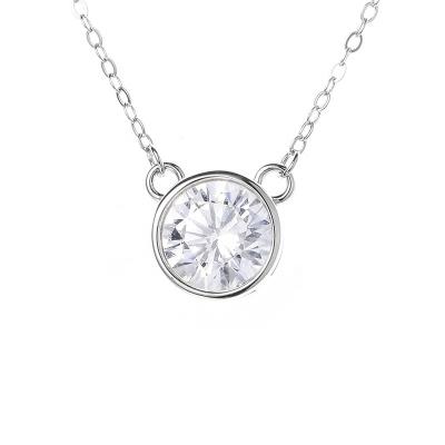 China Sparkle Shiny Cute Moissanite Diamond Fine Jewelry Women Children Lead Free Nickel Free 925 Sterling Silver Pendant Necklace Round for sale