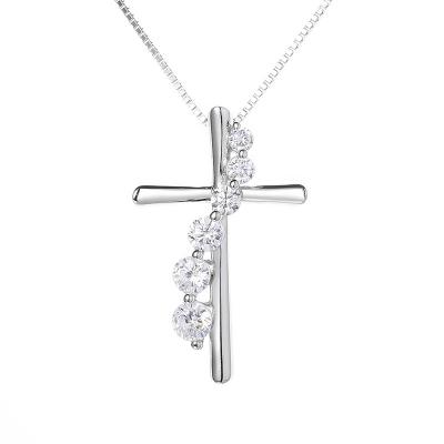 China High Quality Lead Free Nickel Free Rhodium Plated Solid Moissanite Cross Chain S925 Sterling Silver Christian Jesus Box Pendant Necklace for sale