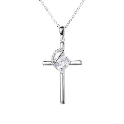 China New Lead Free Nickel Free Rhodium Plated Heart Cut 925 Sterling Silver Christian Jesus Link Moissanite Diamond Crucifix Cross Pendant Necklace Chain for sale