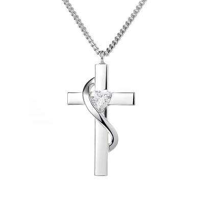 China Wholesale Lead Free Nickel Free Rhodium Plated Heart Cut 925 Silver Crucifix Christian Jesus Link Chain Moissanite Diamond Cross Pendant Necklace for sale