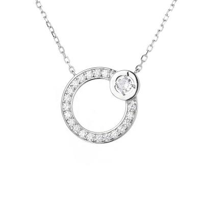 China Fine Jewelry 2023 925 Sterling Silver Hollow Circle Sparkling Moissanite Charm Link Chain Elegant Dangle Lead Free Nickel Free Unisex Necklace for sale