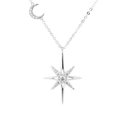 China Wholesale Environmental Friendly North Star Necklace Sterling Silver Moissanite Diamond Starburst Jewelry 925 Fine Pendant Rhodium Plated For Women for sale