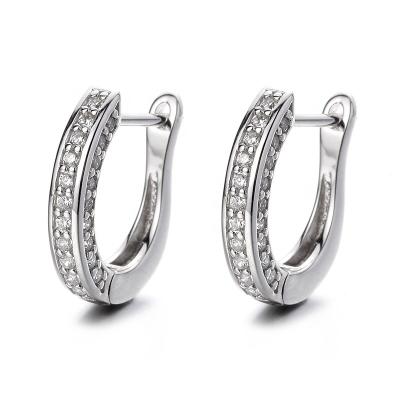 China TRENDY High Quality 925 Sterling Silver Rhodium Plated Moissanite Huggie Circle Earrings Circle Trendy Geometric Fine Jewelry for sale