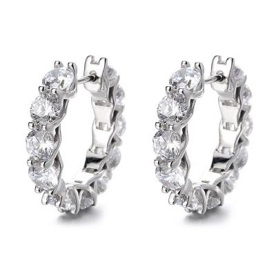 China 925 Sterling Silver Classic Elegant Moissanite Diamond Circle Huggie Eternal Chic Elegant Favorite Romantic Circle Huggie Earrings For Women Romantic for sale