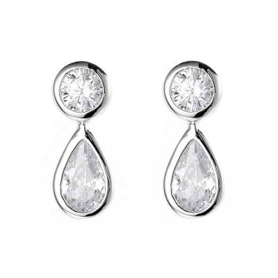 China Environmental Friendly Factory Trendy Rhodium Plated Statements 925 Sterling Silver Water Drop Pear Cut VVS Moissanite Stud Earrings For Women Unisex for sale