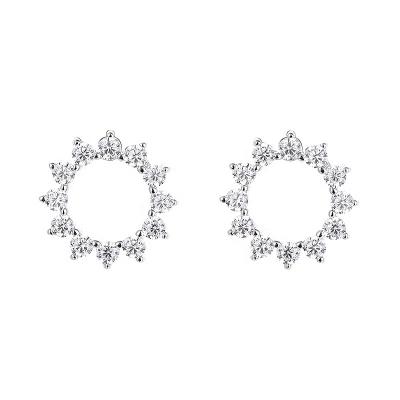 China Promotion Environment Friendly Rhodium Plated Saw Tooth Snowflake Statements 925 Sterling Silver Circle Moissanite Stud Earrings For Women Unisex for sale