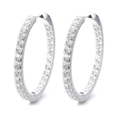 China Big CLASSIC factory chic rhodium plated 925 Sterling Silver Moissanite Diamond Eternal round circle Huggie earrings for women for sale