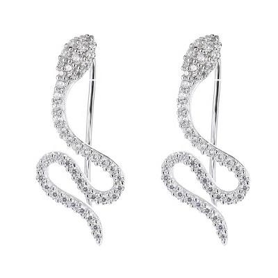 China Wholesale High Quality Environmental Friendly Rhodium Plated 925 Sterling Silver Pave Round Moissanite Diamond Snake Design Women Hook Earrings for sale