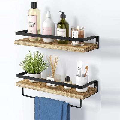 China Eco-Frendly Wooden Floating Wall Shelf Bathroom Shelf With Wall Mounted Towel Rack for sale