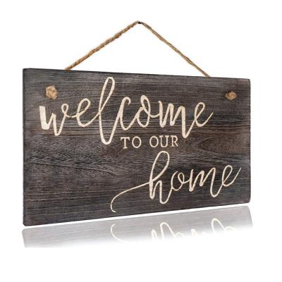 China Natural Factory Custom Printing Wooden Hanging Welcome Sign For Front Entrance Decor for sale