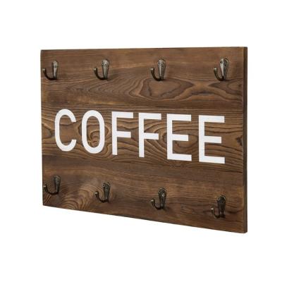 China China Farmhouse Decor Storage Coffee Mug Hanging Wall Wood Sign Sign With Hooks Printed Logo for sale