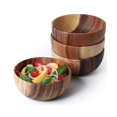 China Sustainable Nesting Wood Bowls Mix Height Stackable Acacia Wood Bowl Set for sale