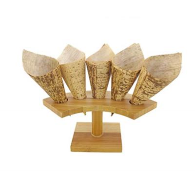 China China Natural Bamboo Crescent Food Cone Display Tamaki Stand For Restaurants for sale