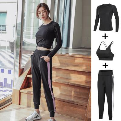 China Customizable Long Sleeve Sexy LOGO Sports Jacket Waist Fitness Gaiters Three-piece Suit Breathable Women's Bra Tights High Waist Fitness Gaiters Yoga for sale