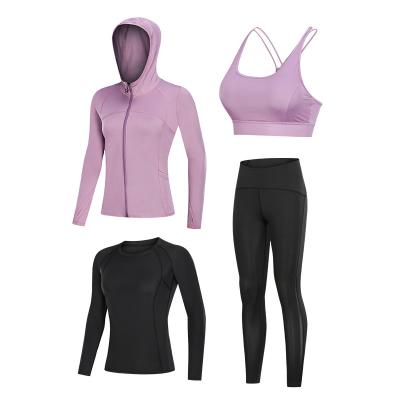 China Summer breathable yoga can be customized quick-drying tights LOGO hooded coat tights tights female long sleeve bra long sleeve leggings leggings yoga fitness set for sale