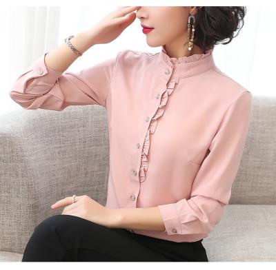 China Chiffon Solid Color Professional Anti-pilling Wear Shirt Women's Long Sleeve Work Blouse Casual Single Straight Wholesale Clothing Top for sale