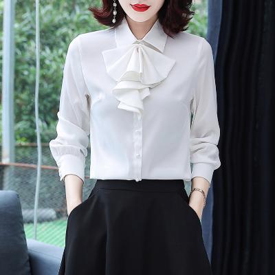 China Anti-wrinkle Chiffon Ruffle Design Detachable Business Long Sleeve Shirt Women's Jacket Satin Cardigan Clothing for sale