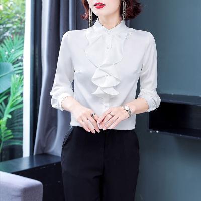 China 2022 Women's Professional Ruffled Anti-Shrink Satin Chiffon Shirt Design Fashion Long Sleeve Leisure Jacket Clothing for sale