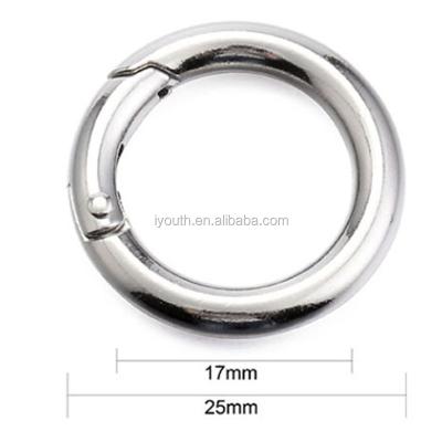 China Bag Parts 18mm 20mm Won't Get Stuck Round Zinc Alloy Carabiner Hook Open Door Spring Ring for sale