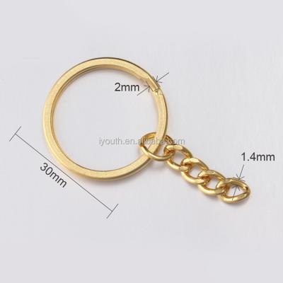 China Promotion Gifts 2.0*30mm Ring+1.4*4links Flat Chain Gold Slot Key Ring With Chains for sale