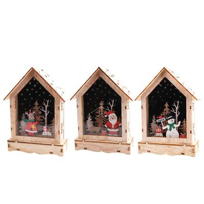 China Christmast Ornament Christmas Lights Wholesale Cute Mini Santa Claus Luminous Cabin House Christmas Hanging Decoration for sale