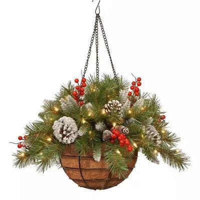 China Wholesale Beautiful Artificial Christmas Colorful Frosted Berry Hanging Basket For Outside Christmas Decoration for sale