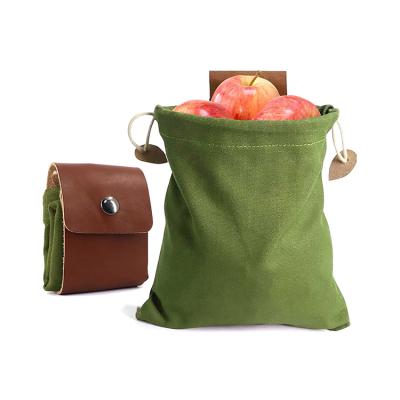 China 2022 Garden Orchard PU Canvas Folding Travel Fruit Picking Bag Case Bushcraft Possibles Outdoor Leather Pouch for sale