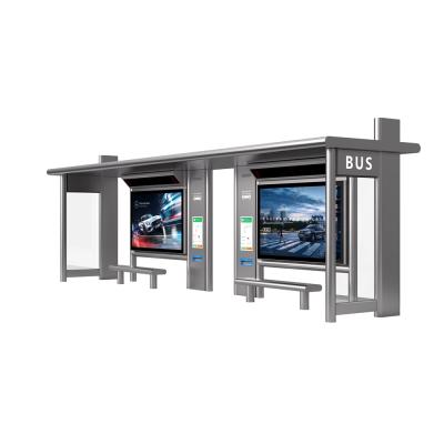 China Customized Modern Waterproof Steel Construction Smart Bus Stop Shelter With Digital Signage for sale