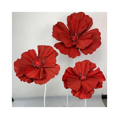 China Customized Red Giant Flower Set Wedding Party Decorative Flower Heads PE Foam Giant Flower For Display for sale