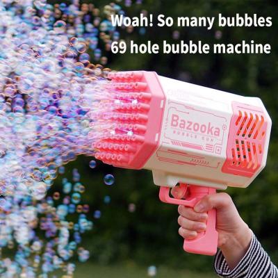 China Gratis batterij Colorbox Zomer Outdoor Glowing Bubble Kids Speelgoed Geweer Automatische raket Bubble Guns Speelgoed Te koop