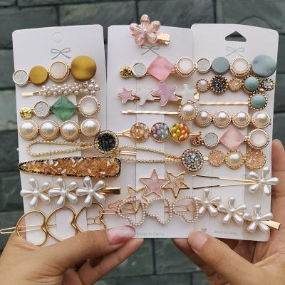 China Sweet Flower Crystal Hair Pins Sets 2021 Fashion Cute Candy Color Heart Pearl On Hair Extension Hair Clip One Piece Accessories for sale