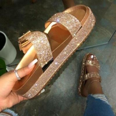 China 2020 Fashion Trend New Fashion Diamond Summer Shoes Women Casual Sandals Flat With Women Sandals For Ladies for sale