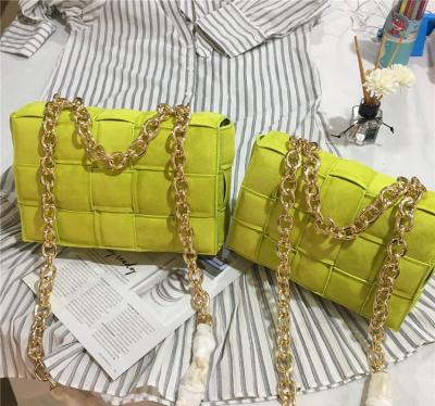 China PVC Fashion Designer Tofu Velvet Woven Metal Body One-Shoulder Pillow Bag Chain Cross Purse for sale