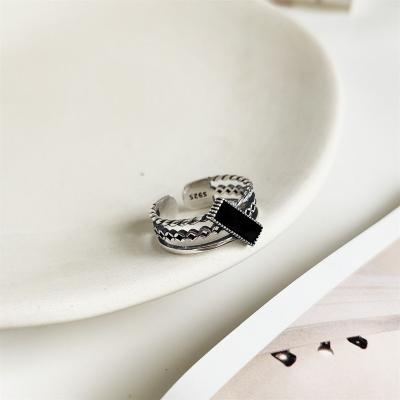 China Vintage Casual/Sporty Three Layer Geometry 925 Sterling Silver Adjustable Ring for sale