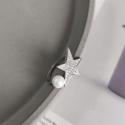 China CZ's Classic Casual/Sporty Star Shell Pearl 925 Sterling Silver Adjustable Ring for sale