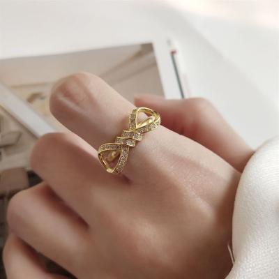 China CZ Casual/Sporty Girl's Gold Bowknot 925 Sterling Silver Adjustable Ring for sale