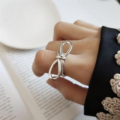 China Retro Casual/Sporty Hollow Bowknot 925 Sterling Silver Adjustable Ring for sale