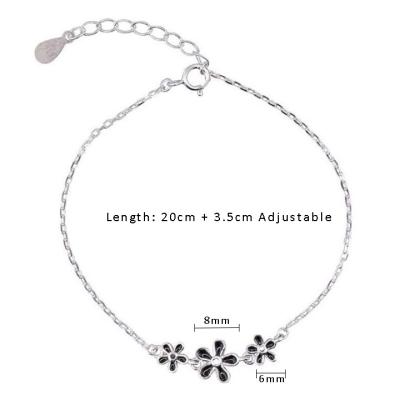 China Beautiful Casual/Sporty Black Three Flowers 925 Sterling Silver Anklet for sale