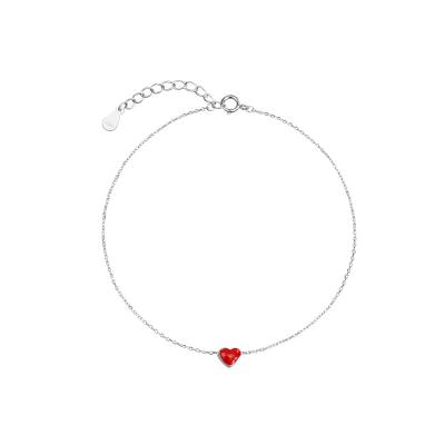 China Casual/Sporty Cute Red Heart 925 Sterling Silver Anklet Girl for sale