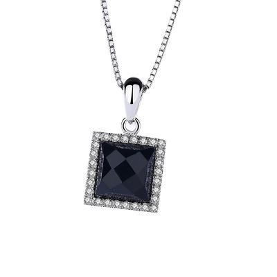 China Natural Agate CZ 925 Sterling Silver Square Casual/Sporty Modern Black Pendant for sale