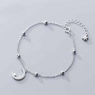 China Crescent Moon Star Beads Casual/Sporty 925 Sterling Silver Bracelet /Anklet for sale