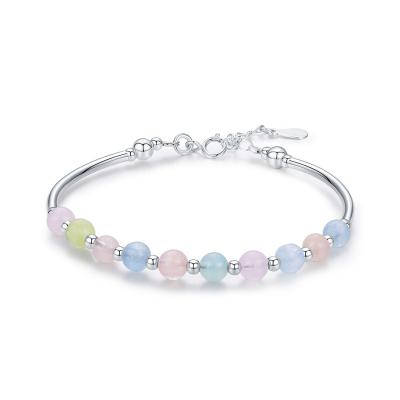 China Casual/Sporty Fashion Beryl Beads Colorful Natural 925 Sterling Silver Bracelet for sale