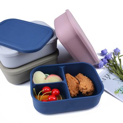 China Microwave Dishwasher Safe 3 Compartment Silicone Lunch Box New Product Ideas 2023 Portable BPA Free Kids Bento Box Silicone Food Storage Container for sale