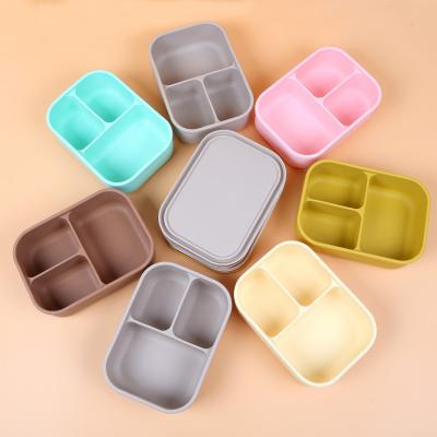 China Freshness Preservation Portable Bento Lunch Box With Bamboo Wood Lid 3 Compartment Silicone Custom Lunch Box Warmer Heat Boxes for sale